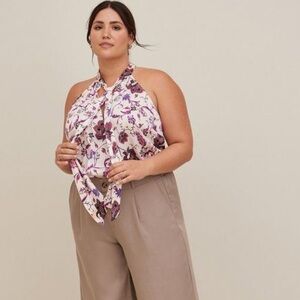 TORRID- Satin Bow Tie-Front Halter Top